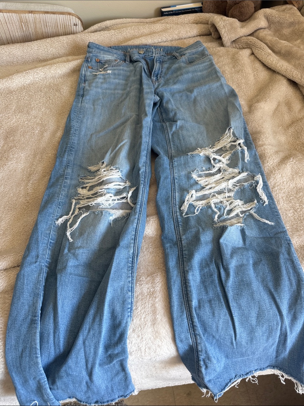 American Eagle Outfitters Light Blue Distressed Wide-Leg Jeans
